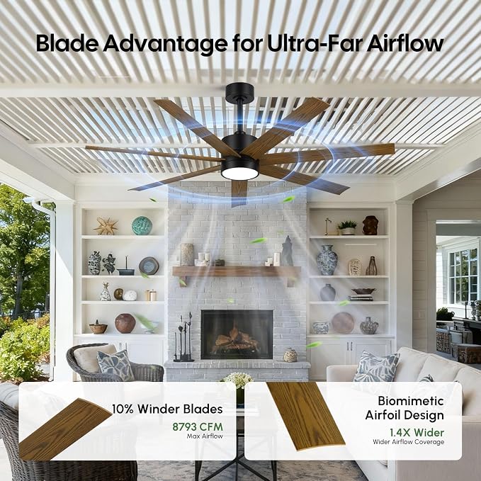 56 Inch Outdoor Ceiling Fan for Patios Waterproof, All-Weather Wet-Rated High CFM 7-Blade Fan, Smart Alexa/App/Remote