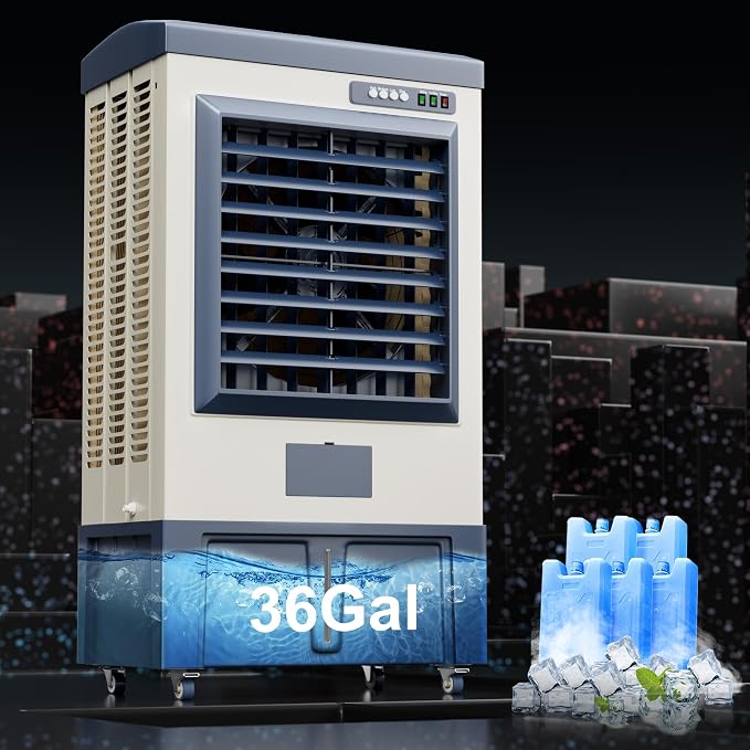56′′ Swamp Cooler Air Conditioner, 8979CFM Portable Evaporative Coolers with 36 Gal Tank,120°Oscillation, Outdoor Cooling Fan
