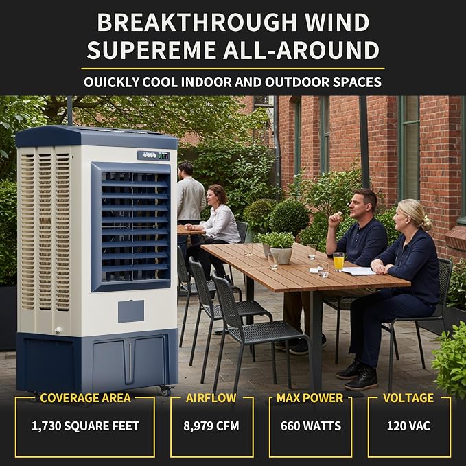 56′′ Swamp Cooler Air Conditioner, 8979CFM Portable Evaporative Coolers with 36 Gal Tank,120°Oscillation, Outdoor Cooling Fan