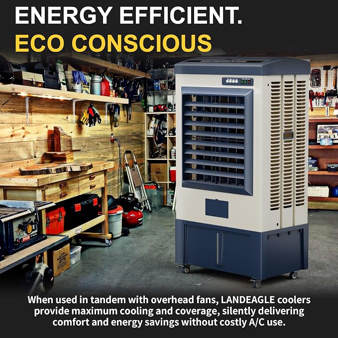 56′′ Swamp Cooler Air Conditioner, 8979CFM Portable Evaporative Coolers with 36 Gal Tank,120°Oscillation, Outdoor Cooling Fan