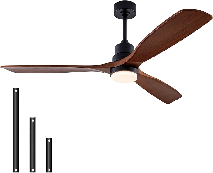 56" Wood Ceiling Fan with Light and Remote Control, Indoor Outdoor Wooden 3 Blades Ceiling Fan for Patio Living Room