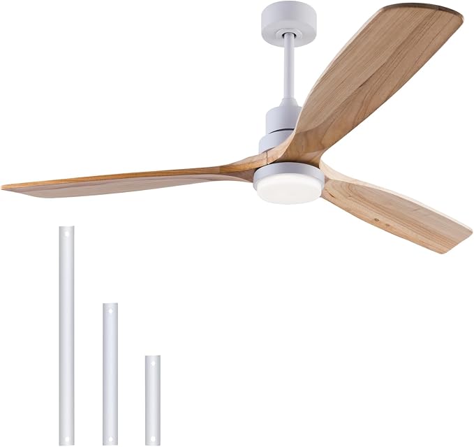 56" Wood Ceiling Fan with Light and Remote Control, Indoor Outdoor Wooden 3 Blades Ceiling Fan for Patio Living Room