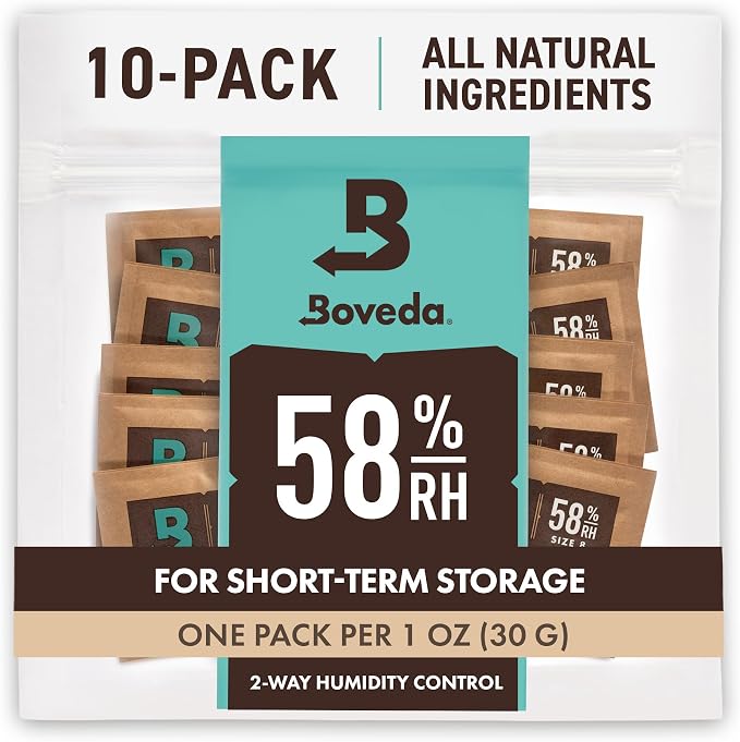58% Two-Way Humidity Control Packs For Storing 1 oz – Size 8 – 10 Pack – Moisture Absorbers for Small Storage