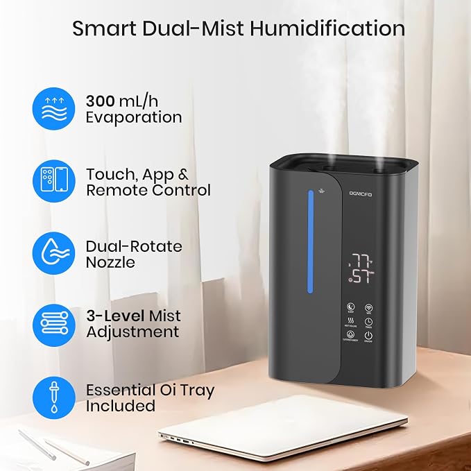 5L Smart Air Humidifiers for Bedroom with Essential Oils, Top Fill 50H Runtime Cool Mist Large Humidifiers for Home Bedroom