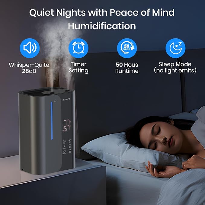 5L Smart Air Humidifiers for Bedroom with Essential Oils, Top Fill 50H Runtime Cool Mist Large Humidifiers for Home Bedroom