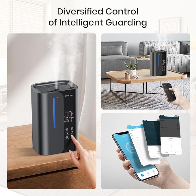 5L Smart Air Humidifiers for Bedroom with Essential Oils, Top Fill 50H Runtime Cool Mist Large Humidifiers for Home Bedroom