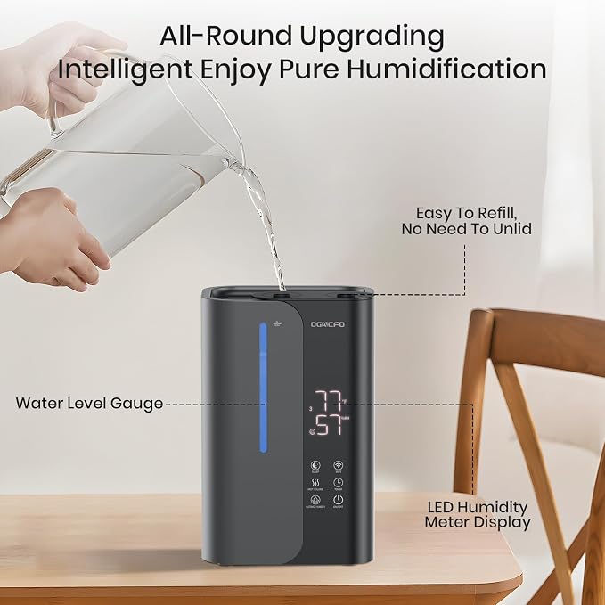 5L Smart Air Humidifiers for Bedroom with Essential Oils, Top Fill 50H Runtime Cool Mist Large Humidifiers for Home Bedroom