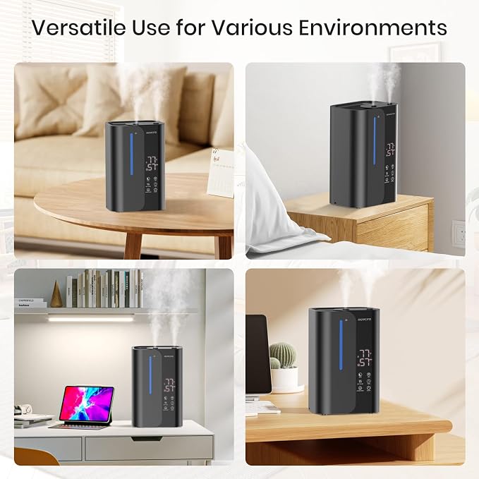 5L Smart Air Humidifiers for Bedroom with Essential Oils, Top Fill 50H Runtime Cool Mist Large Humidifiers for Home Bedroom