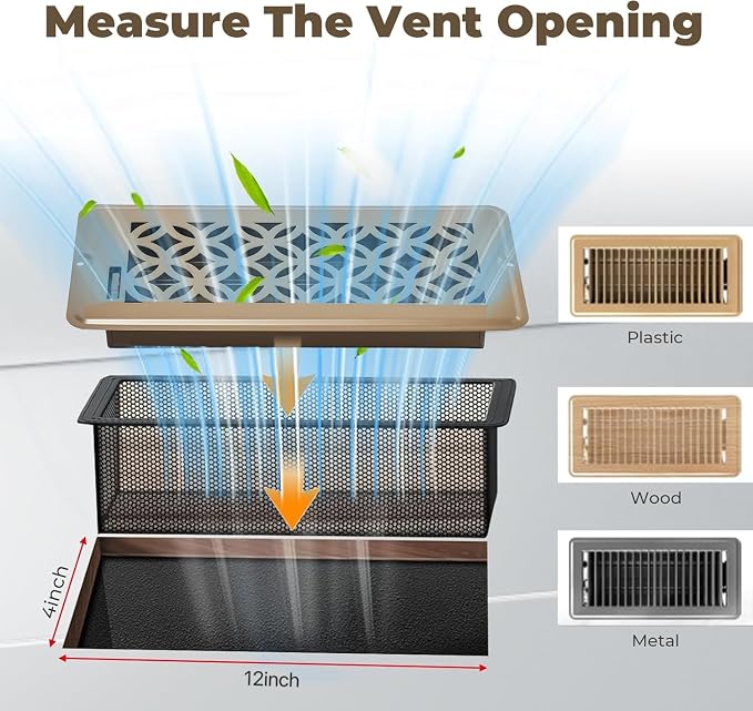 5Pack Floor Vent Screen Net 4''x12'', Floor Air Vent Cover Screen for Home Air Vent Filters, Floor Vent Mesh, alternate view