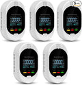 5PCS 4-in-1 Carbon Monoxide & Natural Gas Detectors with Temperature/Humidity LCD Display, Plug in Co Leak Detector Propane