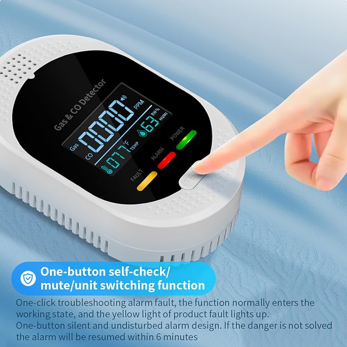 5PCS 4-in-1 Carbon Monoxide & Natural Gas Detectors with Temperature/Humidity LCD Display, Plug in Co Leak Detector Propane