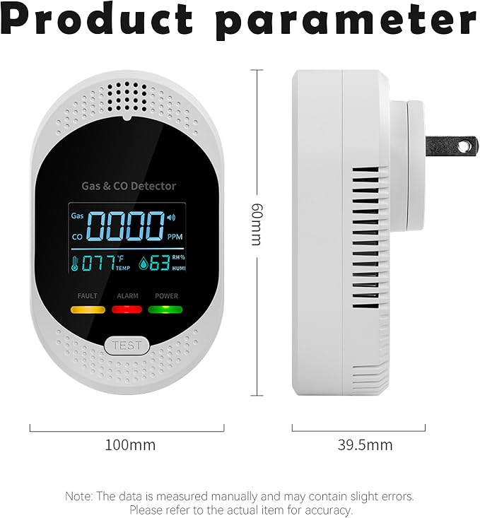 5PCS 4-in-1 Carbon Monoxide & Natural Gas Detectors with Temperature/Humidity LCD Display, Plug in Co Leak Detector Propane