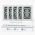 5Pcs, 4" x 10" Victorian Design Steel Floor Register in Glacier White Finish for Floor l- Decorative Air Vent Covers- Floor