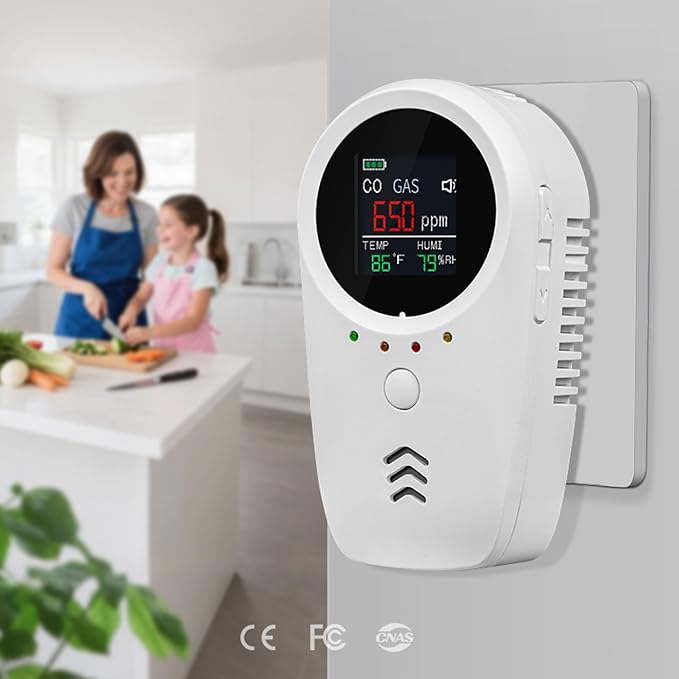 5PCS 5-in-1 Rechargeable Carbon Monoxide & Natural Gas Detectors with Temperature/Humidity LCD Display & 2000mAh Lithium-ion
