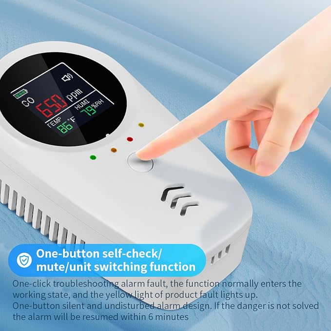 5PCS 5-in-1 Rechargeable Carbon Monoxide & Natural Gas Detectors with Temperature/Humidity LCD Display & 2000mAh Lithium-ion