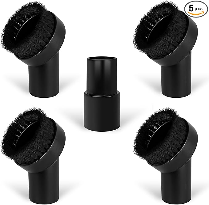 5PCS Fiber Brush Vacuum Attachment Set - Black Round Vacuum Attachments & Brushes - Brush Attachment for Most Vacuum