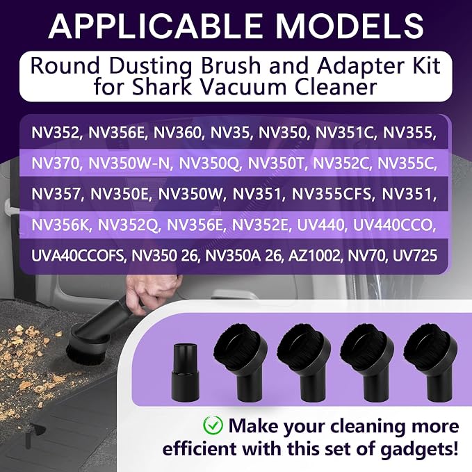 5PCS Fiber Brush Vacuum Attachment Set - Black Round Vacuum Attachments & Brushes - Brush Attachment for Most Vacuum