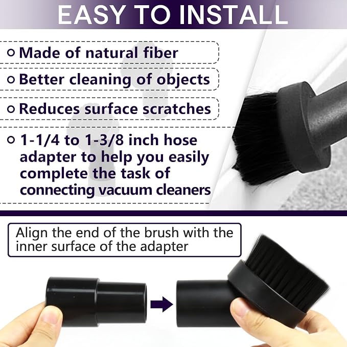 5PCS Fiber Brush Vacuum Attachment Set - Black Round Vacuum Attachments & Brushes - Brush Attachment for Most Vacuum
