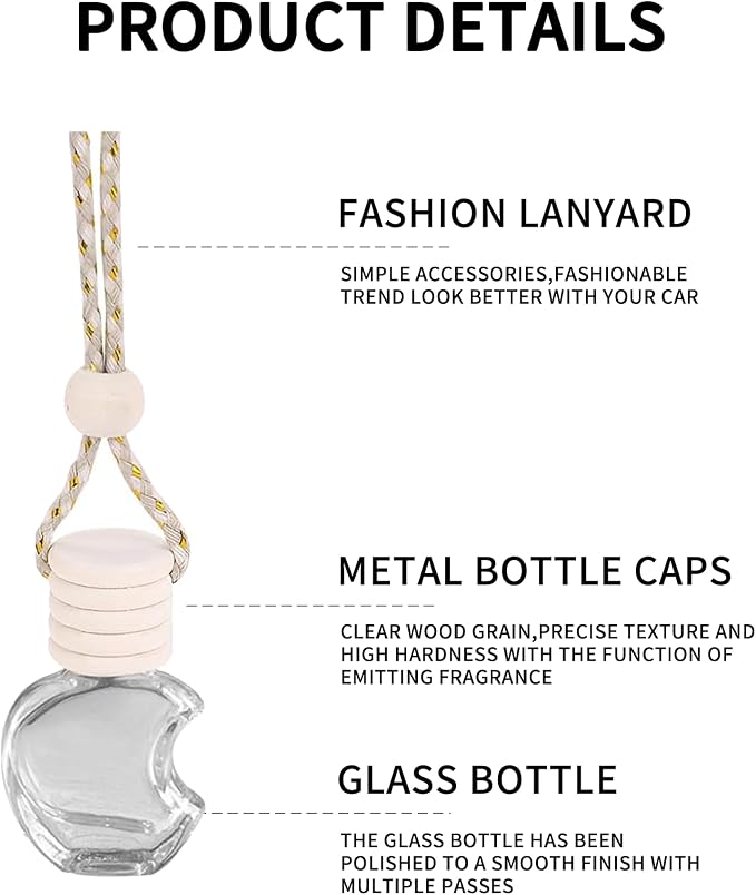 5PCS Hanging Car Air Freshener, Auto Interior Decoration 8 ml Oil Diffuser Perfume Aromatherapy Pendant Empty Glass Bottle