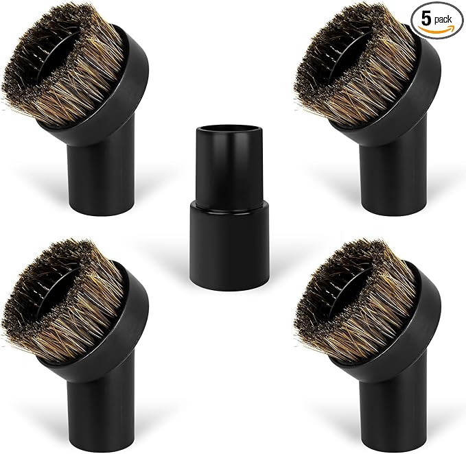 5PCS Horse Hair Brush Vacuum Attachment Set - Black Round Horse Hair Vacuum Attachments & Brushes - Brush Attachment