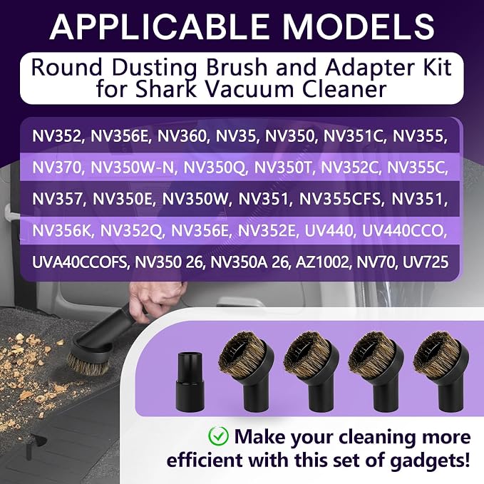 5PCS Horse Hair Brush Vacuum Attachment Set - Black Round Horse Hair Vacuum Attachments & Brushes - Brush Attachment