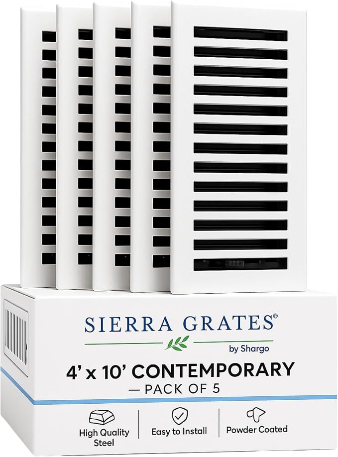 5Pcs, 4" x 10" Contemporary Design Steel Floor Register in Glacier White Finish for Floor l- Decorative Air