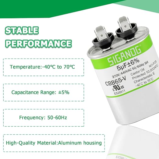 5uF 5 MFD 370V or 450V CBB65 Run Start Capacitor 5 uF 370 450 Volt VAC for Condenser Straight Cool or Heat Pump, alternate