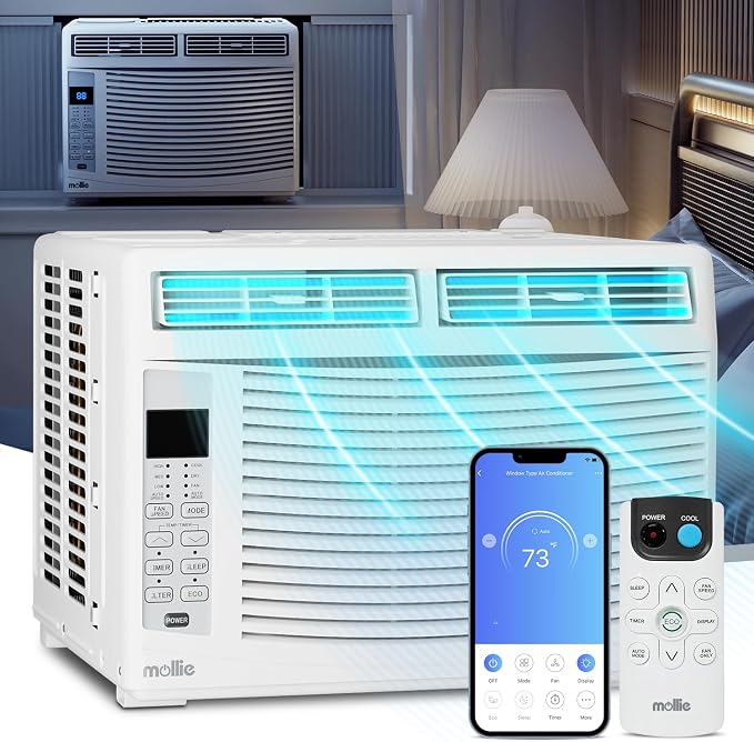 6,000 BTU Smart Window Air Conditioner with Wi-Fi Connected, Window AC Unit Cools up to 250 Sq.Ft., Remote/App Control, with