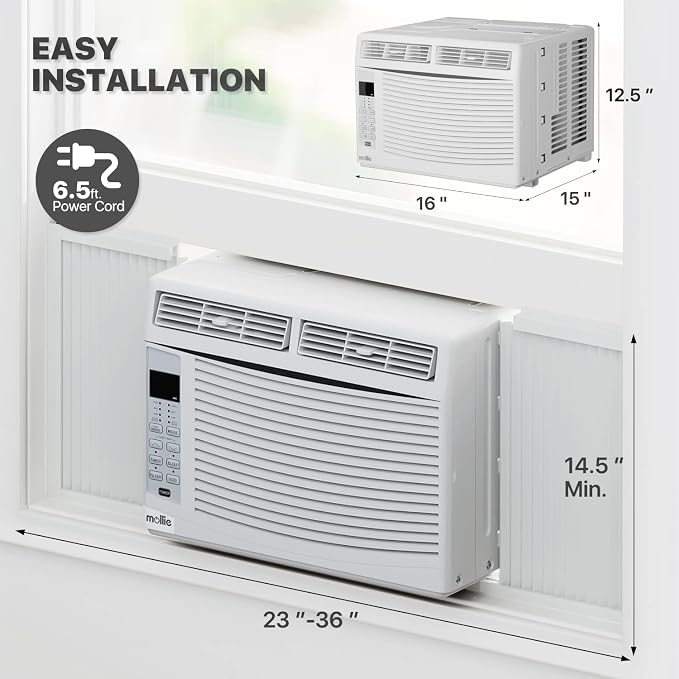 6,000 BTU Smart Window Air Conditioner with Wi-Fi Connected, Window AC Unit Cools up to 250 Sq.Ft., Remote/App Control, with