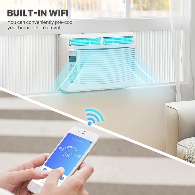 6,000 BTU Smart Window Air Conditioner with Wi-Fi Connected, Window AC Unit Cools up to 250 Sq.Ft., Remote/App Control, with