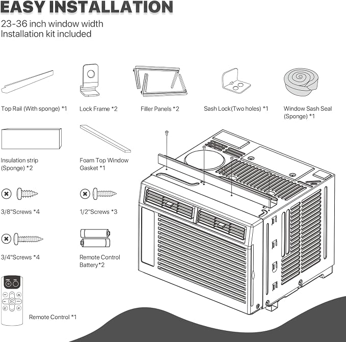6,000 BTU Smart Window Air Conditioner with Wi-Fi Connected, Window AC Unit Cools up to 250 Sq.Ft., Remote/App Control, with