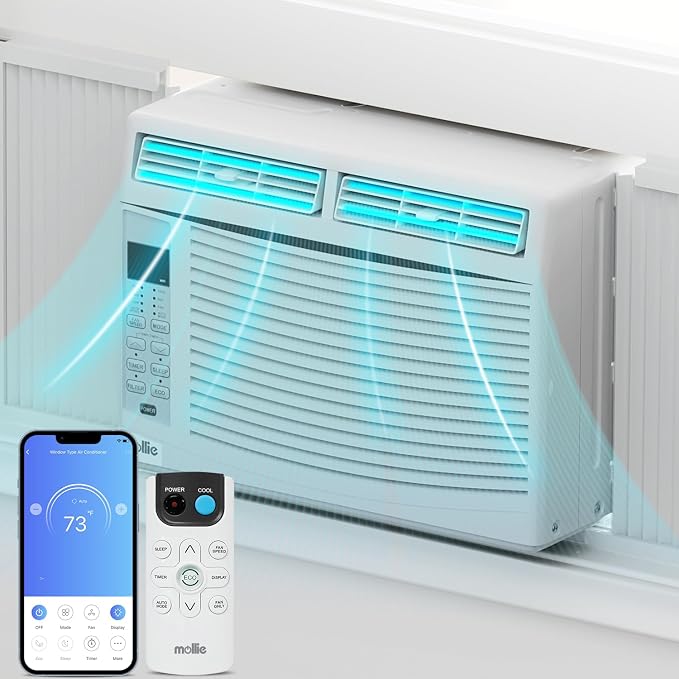 6,000 BTU Smart Window Air Conditioner with Wi-Fi Connected, Window AC Unit Cools up to 250 Sq.Ft., Remote/App Control, with