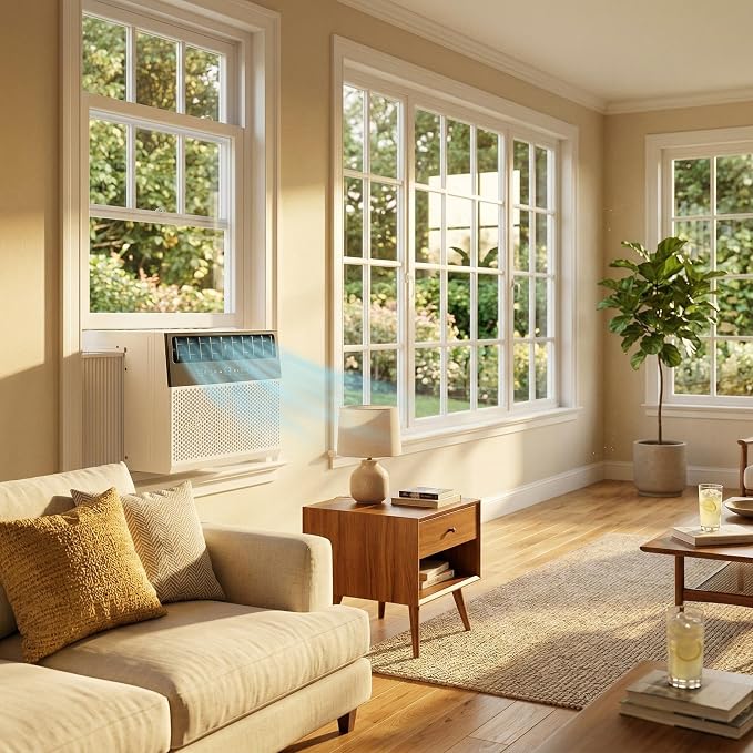 6,000 BTU U-Shaped Window Air Conditioner with Smart App & Remote, 6-in-1 Cooling, Cools Up to 300 Sq.Ft, Ultra Quiet, Energy