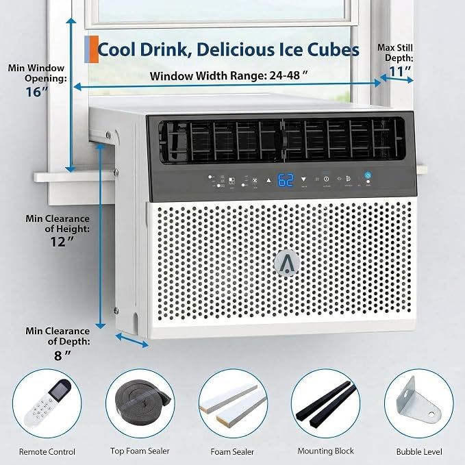 6,000 BTU U-Shaped Window Air Conditioner with Smart App & Remote, 6-in-1 Cooling, Cools Up to 300 Sq.Ft, Ultra Quiet, Energy