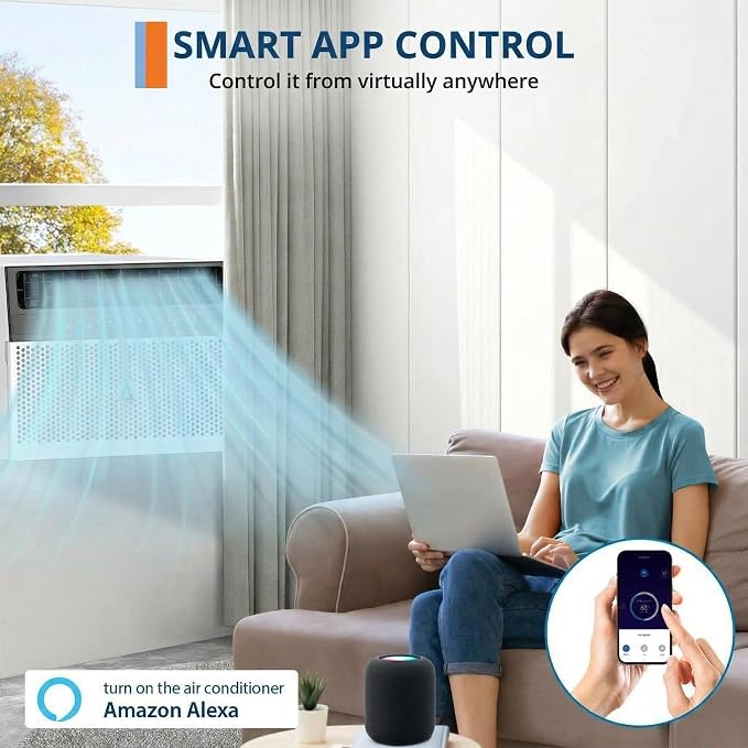 6,000 BTU U-Shaped Window Air Conditioner with Smart App & Remote, 6-in-1 Cooling, Cools Up to 300 Sq.Ft, Ultra Quiet, Energy