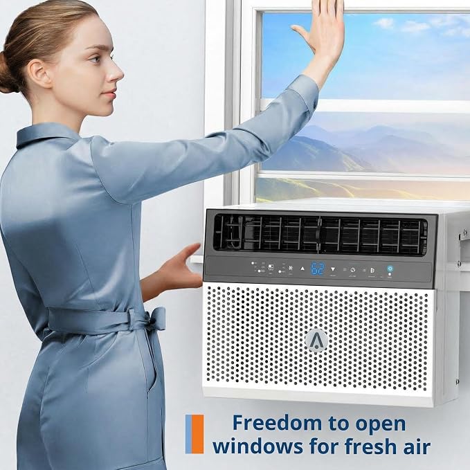 6,000 BTU U-Shaped Window Air Conditioner with Smart App & Remote, 6-in-1 Cooling, Cools Up to 300 Sq.Ft, Ultra Quiet, Energy