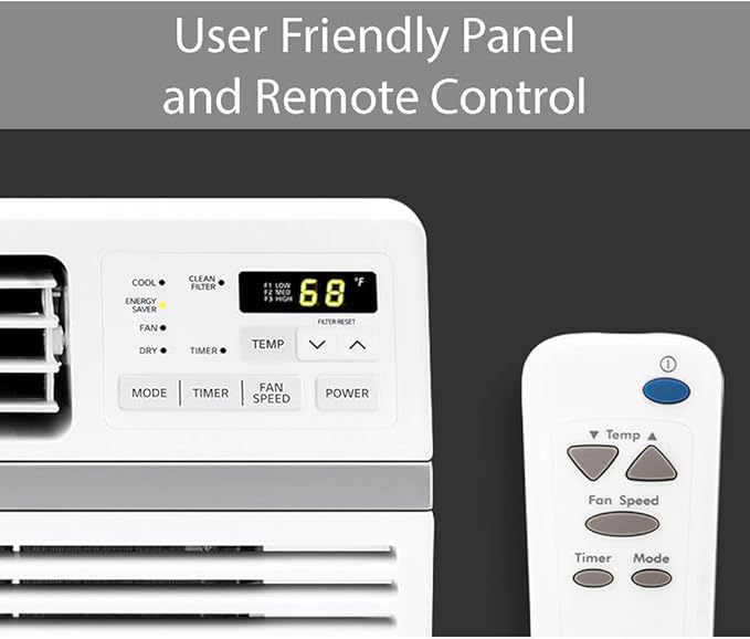 6,000 BTU Window AC Unit, Cools 250 Sq.Ft. (10' x 25' Room Size), Quiet Operation, Electronic Control with Remote, 3 Cooling