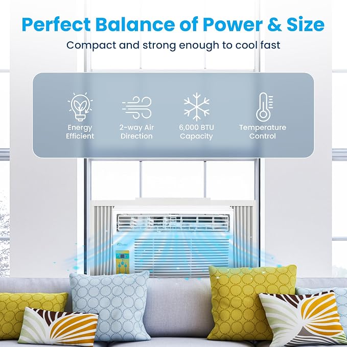 6,000 BTU Window Air Conditioner, Cools Up to 250 Sq. Ft., Easy to Use, Washable Filter, alternate product view 3