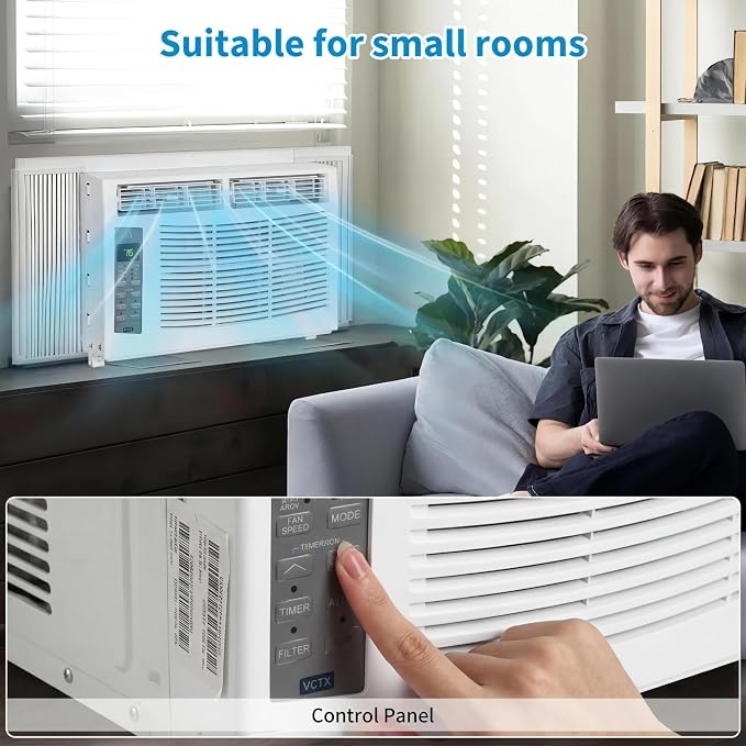 6,000 Btu Window Air Conditioner, Cools Up to 250 Sq. Ft with Cooling, Dehumidifier, 3 Fan Speed, Window-Mounted Room Ac