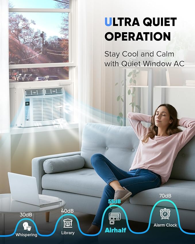 6,000 BTU Window Air Conditioner, Cools up to 250 Sq.Ft. for Bedrooms and Small Rooms, Quiet AC Unit with Remote, alternate