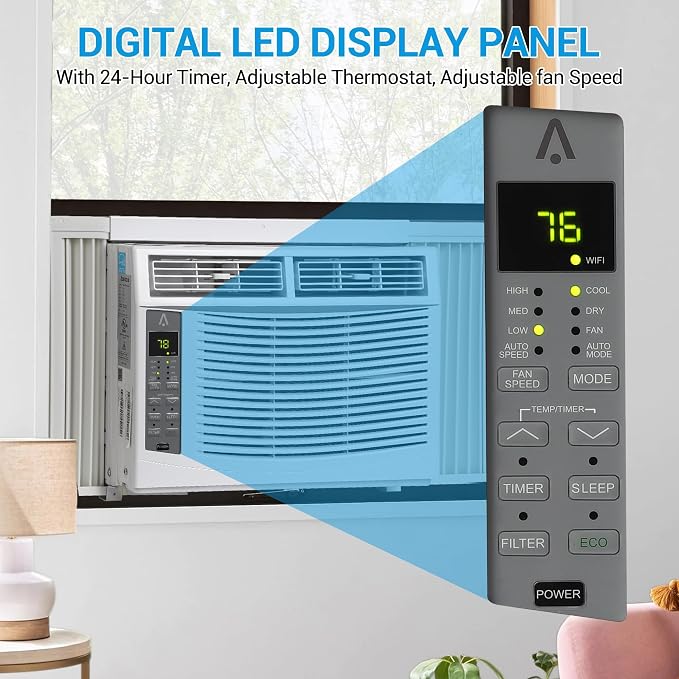 6,000 BTU Window Air Conditioner, Cools up to 250 Sq.Ft. for Bedrooms and Small Rooms, Quiet AC Unit with Remote, alternate