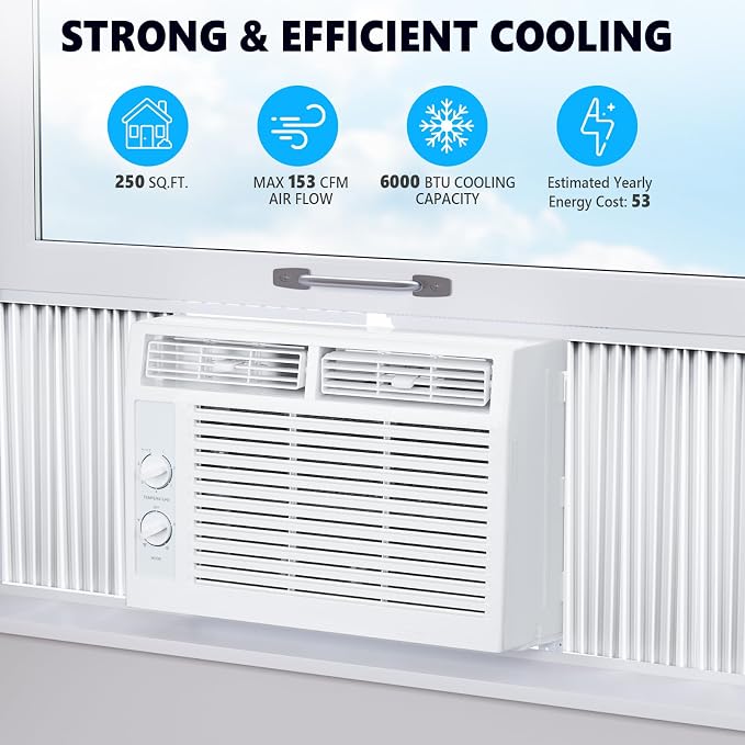 6,000 BTU Window Air Conditioner, Window AC Unit with Cooling, Dry Function, 4 Fan Speeds, 24H Timer & Sleep Mode, alternate