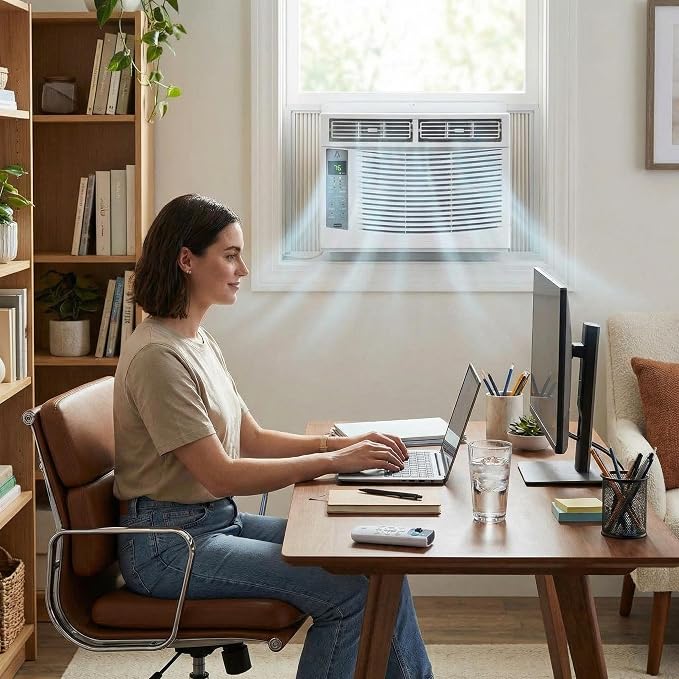 6,000 BTU Window Air Conditioner with Smart App & Remote, 3-in-1 Cooling, Cools Up to 300 Sq.Ft, Energy Efficient, 3 Fan