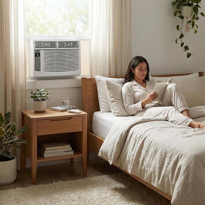 6,000 BTU Window Air Conditioner with Smart App & Remote, 3-in-1 Cooling, Cools Up to 300 Sq.Ft, Energy Efficient, 3 Fan