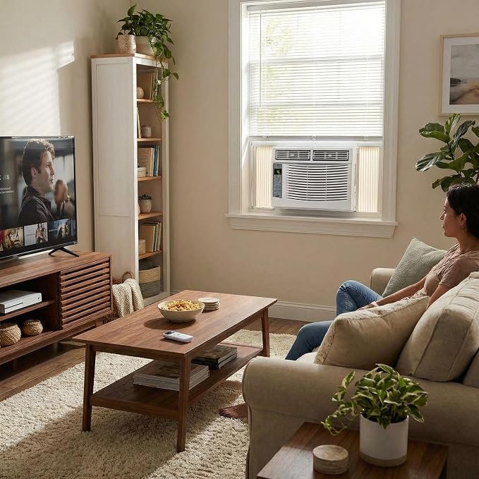 6,000 BTU Window Air Conditioner with Smart App & Remote, 3-in-1 Cooling, Cools Up to 300 Sq.Ft, Energy Efficient, 3 Fan