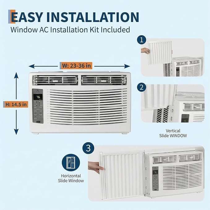 6,000 BTU Window Air Conditioner with Smart App & Remote, 3-in-1 Cooling, Cools Up to 300 Sq.Ft, Energy Efficient, 3 Fan
