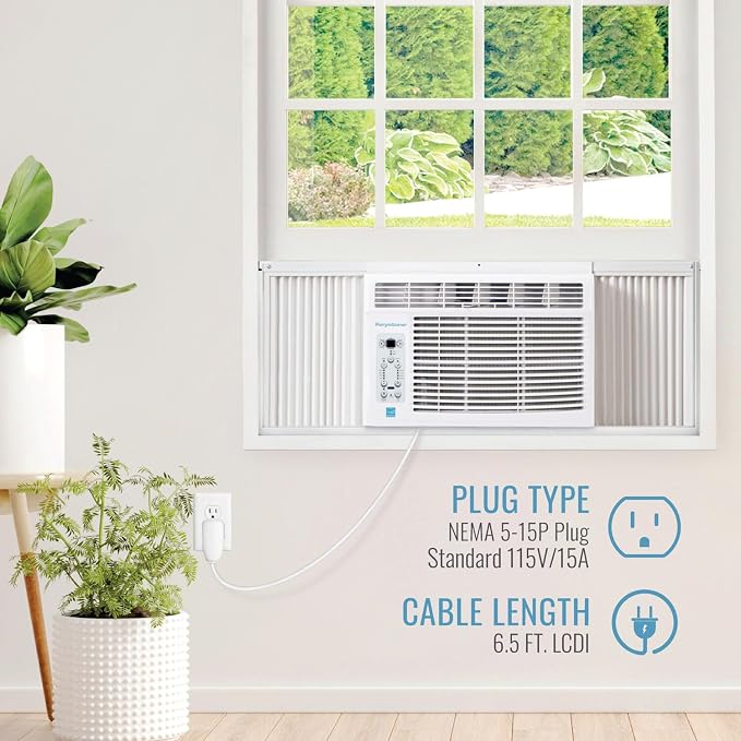 6,000 BTU Window Mounted Air Conditioner & Dehumidifier, 115V, Air Conditioner for Rooms up to 250 Sq.Ft. with Smart Remote