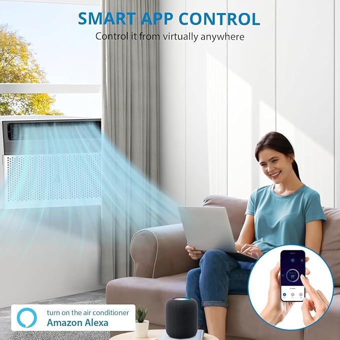 6,000 BTUs Window Air Conditioner, U-Shaped Adjustable Depth, Window AC Unit with Washable Filter, Remote Control, Ultra