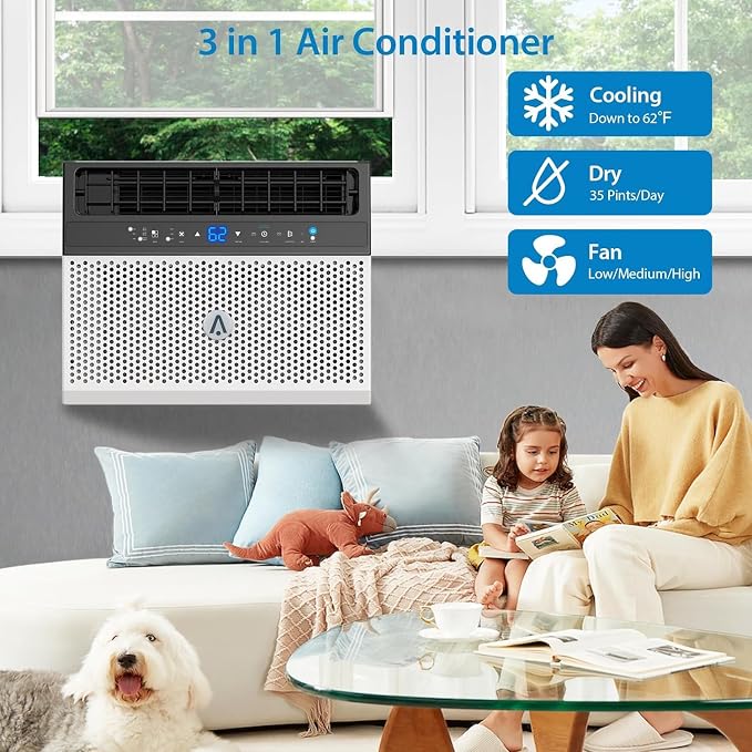 6,000 BTUs Window Air Conditioner, U-Shaped Adjustable Depth, Window AC Unit with Washable Filter, Remote Control, Ultra