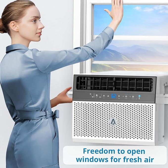 6,000 BTUs Window Air Conditioner, U-Shaped Adjustable Depth, Window AC Unit with Washable Filter, Remote Control, Ultra